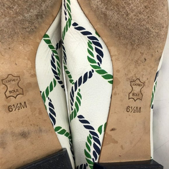 Tory Burch Maritime ankle wrap white navy green ballet flats 6.5 Isle - Picture 6 of 16